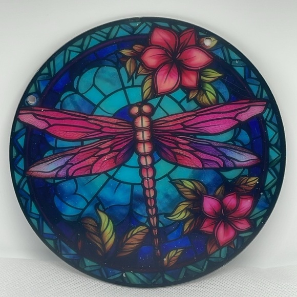 Dragonfly Suncatcher Acrylic Insect Pink Floral Decorative 6” Home Gift Decor - Picture 3 of 3